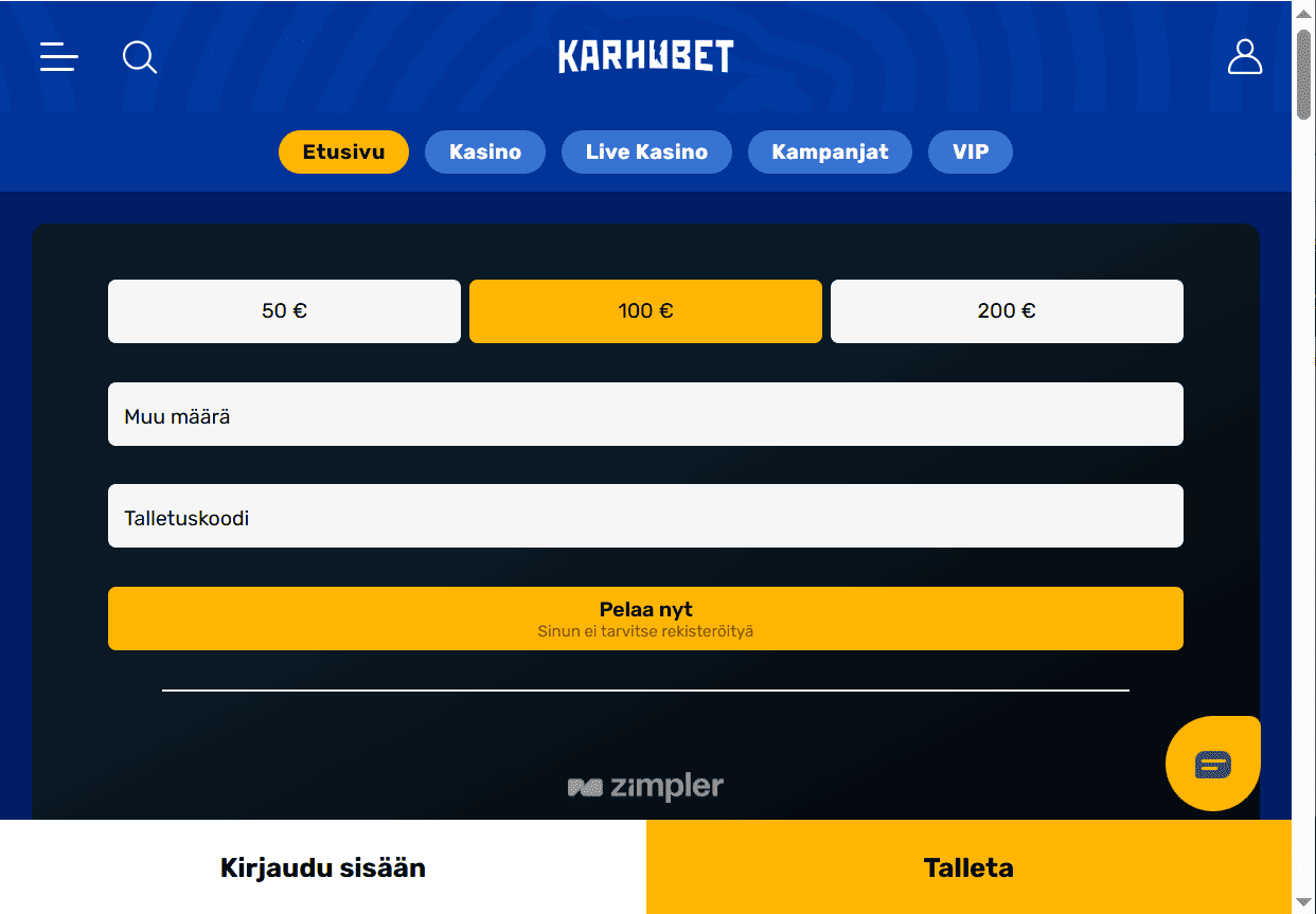KarhuBet kasino - minimitalletus 10e