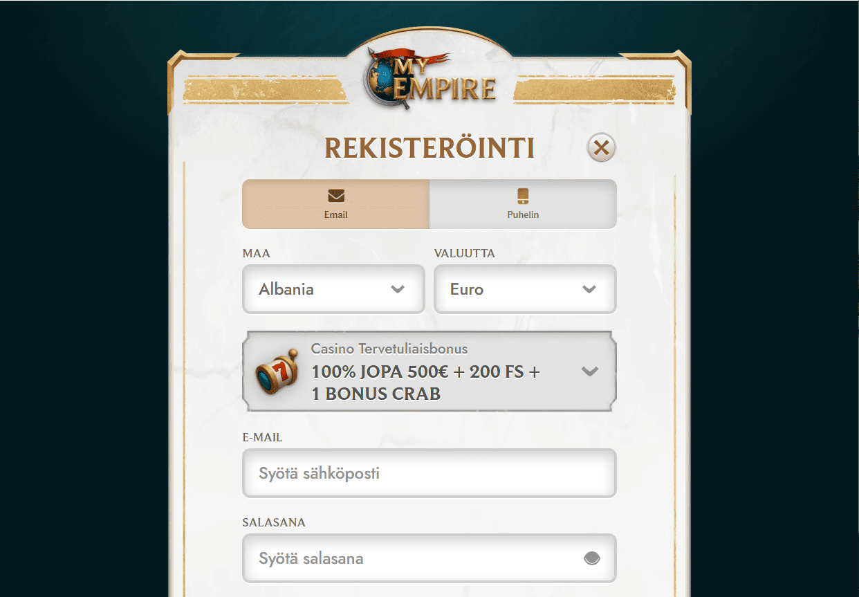 MyEmpire kasino - minimitalletus 10e